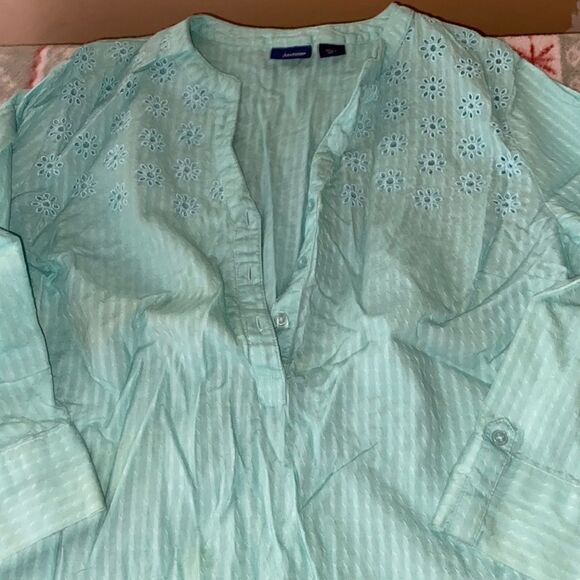 Basic Editions Teal Crochet light Weight Blouse S - Picture 1 of 4